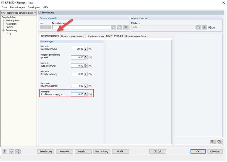 Maske 1.4 - Bewehrungsgrade: Mindestschubbewehrungsanteil
