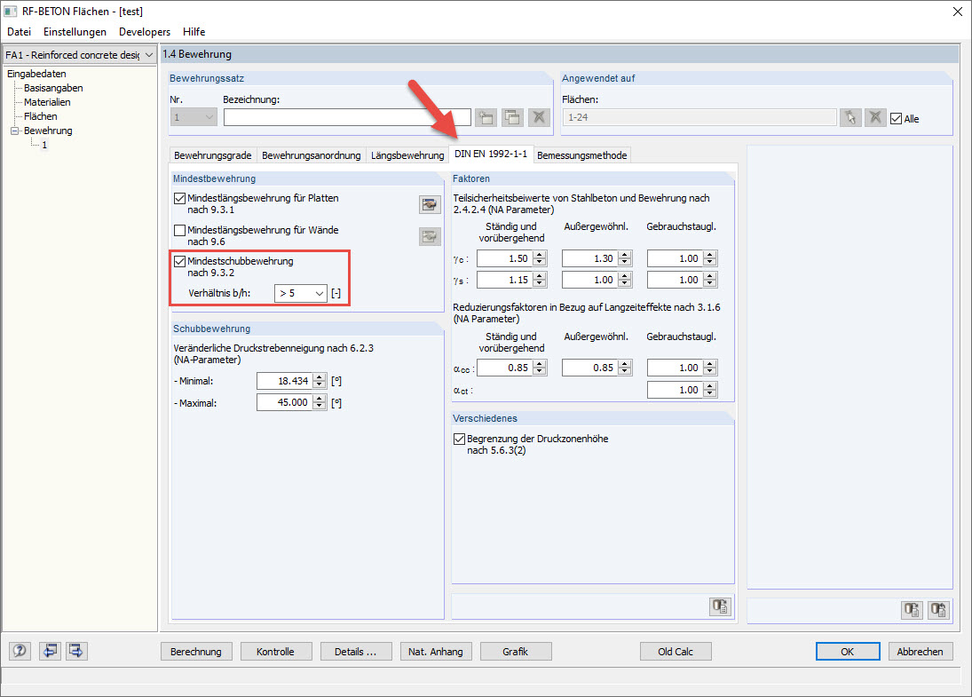 Maske 1.4 - DIN EN 1992-1-1: Mindestschubbewehrung