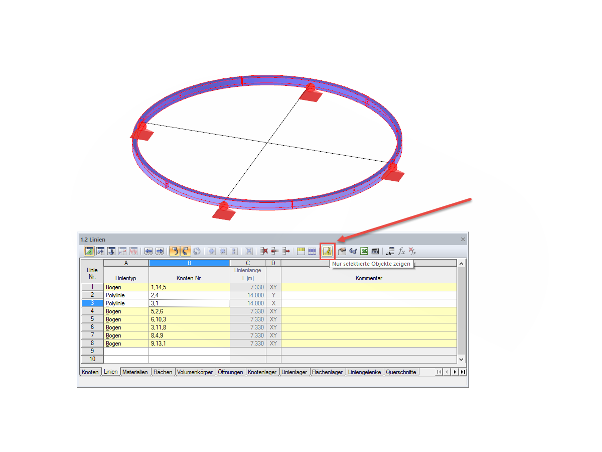 Schaltfläche "Nur selektierte Objekte zeigen"