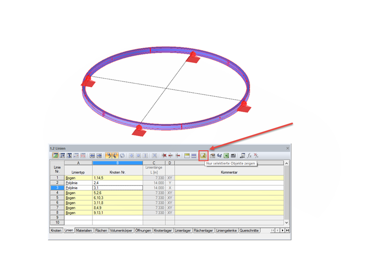 Schaltfläche "Nur selektierte Objekte zeigen"