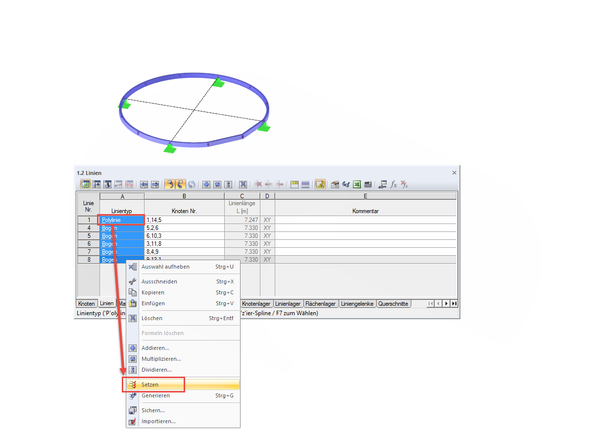 Linientyp aller selektierten Linien ändern