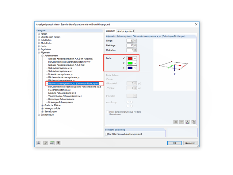 Anpassung der Farben von Achsensystemen