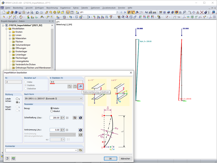 Imperfektion bearbeiten - Staborientierung umkehren