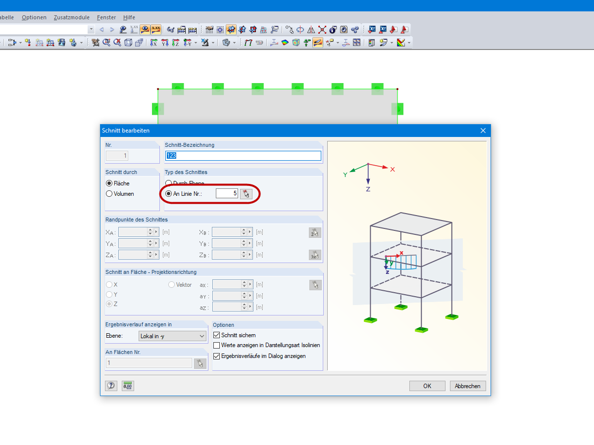 Definition des Schnittes an einer Linie