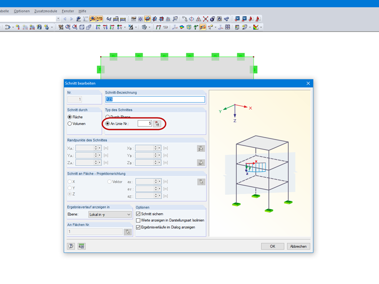 Definition des Schnittes an einer Linie
