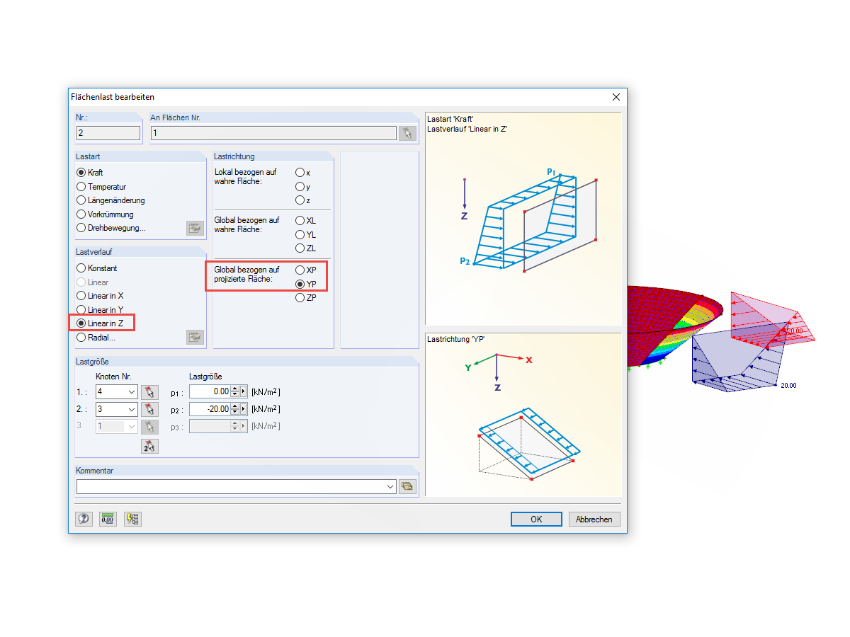 Horizontale Last auf trichterförmige Fläche