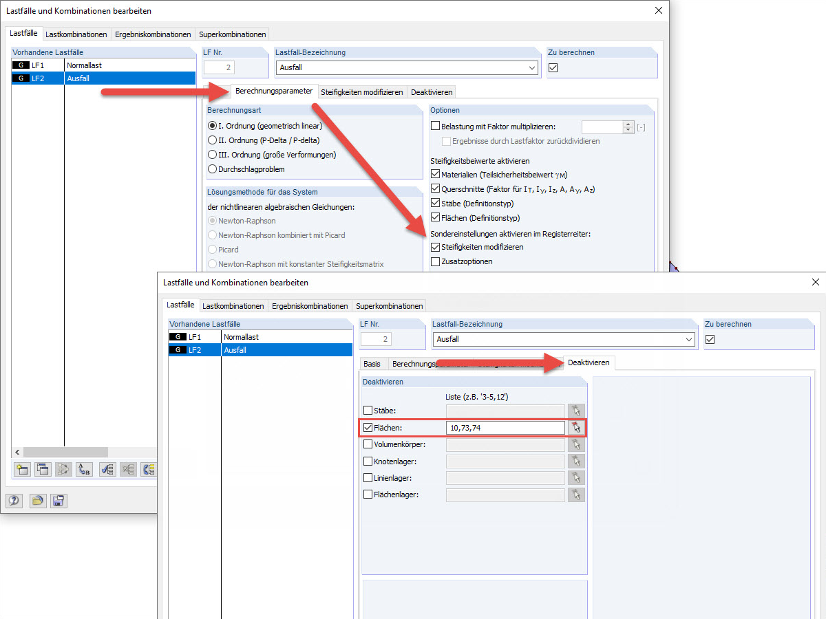Modifizierte Steifigkeiten für die Simulation von Bauteilausfällen
