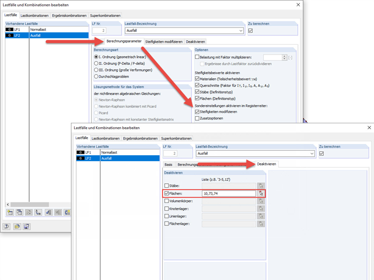 Modifizierte Steifigkeiten für die Simulation von Bauteilausfällen