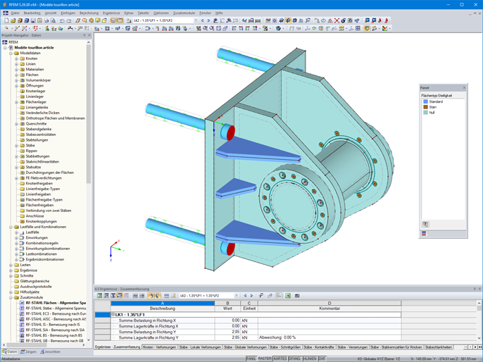 3D-Modell eines Drehzapfens mit Volumenelementen in RFEM (© AGICEA)