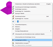 Kontextmenü eines Knotenlagers