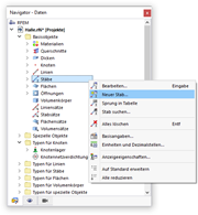 Kontextmenü für 'Stäbe'