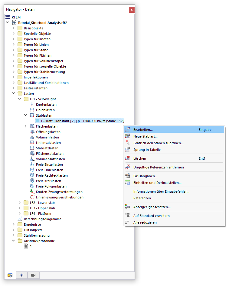 Kontextmenü einer Stablast