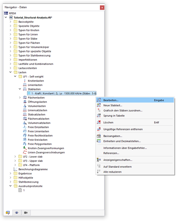 Kontextmenü einer Stablast