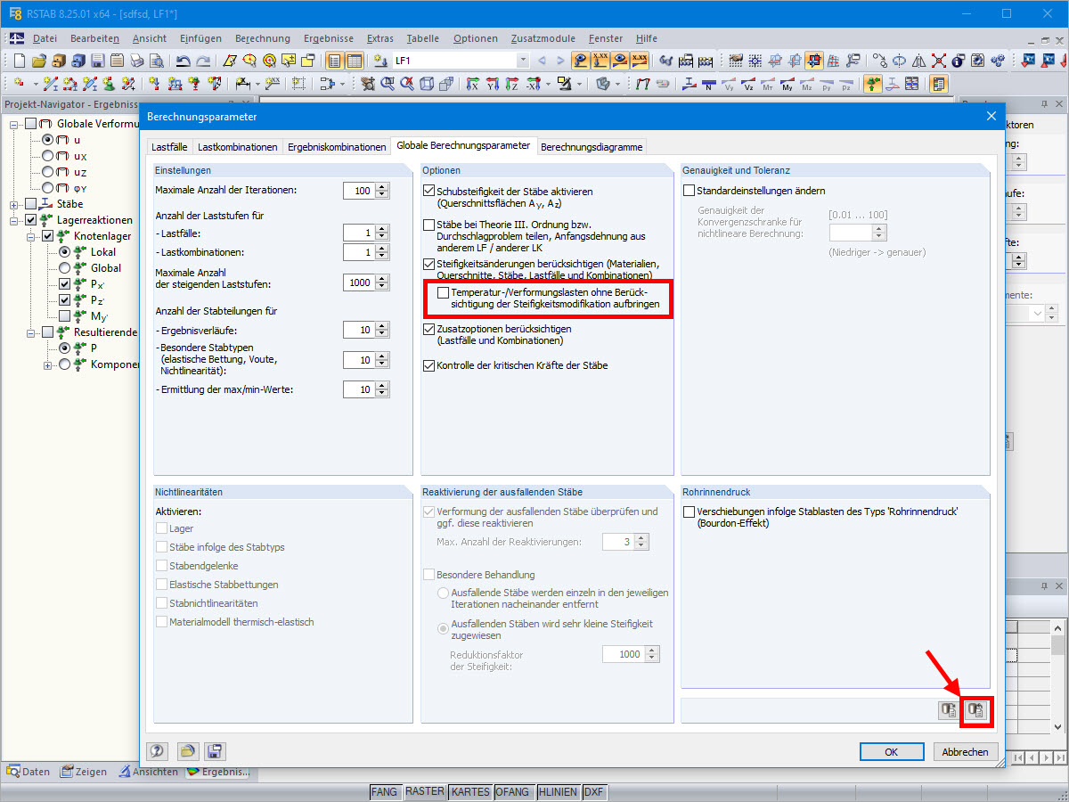 Berechnungsparameter in RSTAB