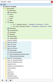 Basisobjekte (grün) und Typen für Basisobjekte (blau) im Navigator