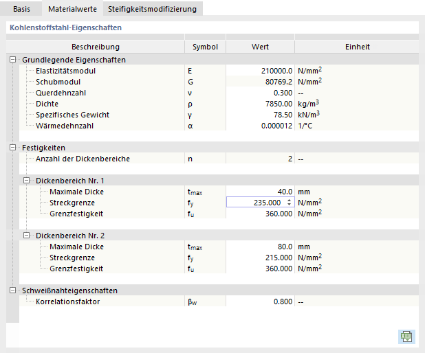 Materialkennwerte anpassen