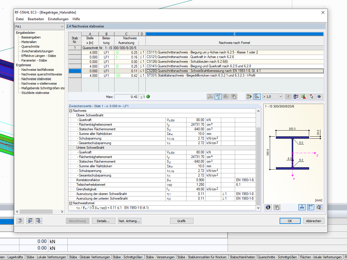 Ergebnisse in RF-STAHL EC3
