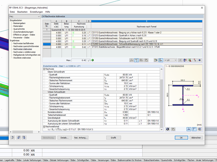 Ergebnisse in RF-STAHL EC3