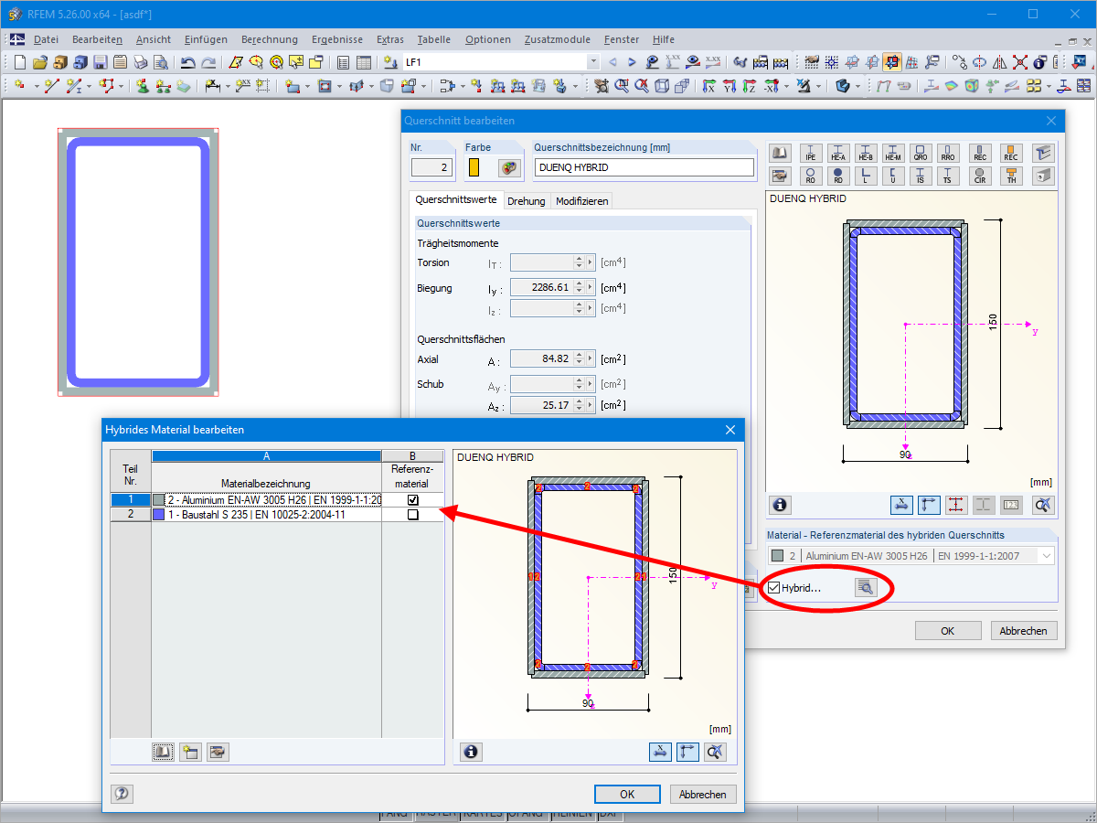 Definition eines hybriden Querschnitts RFEM