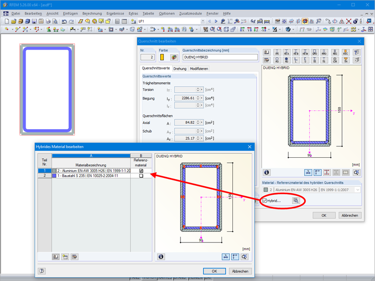 Definition eines hybriden Querschnitts RFEM