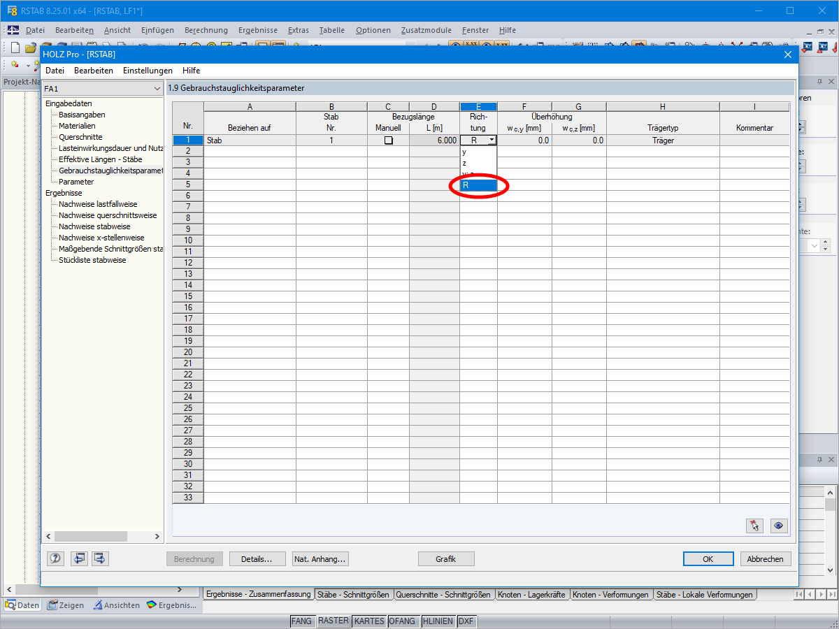 Bezug der Verformung auf die Resultierende in RF-/HOLZ Pro