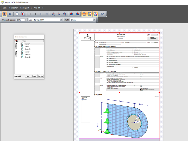 VCmaster Übergabemenü