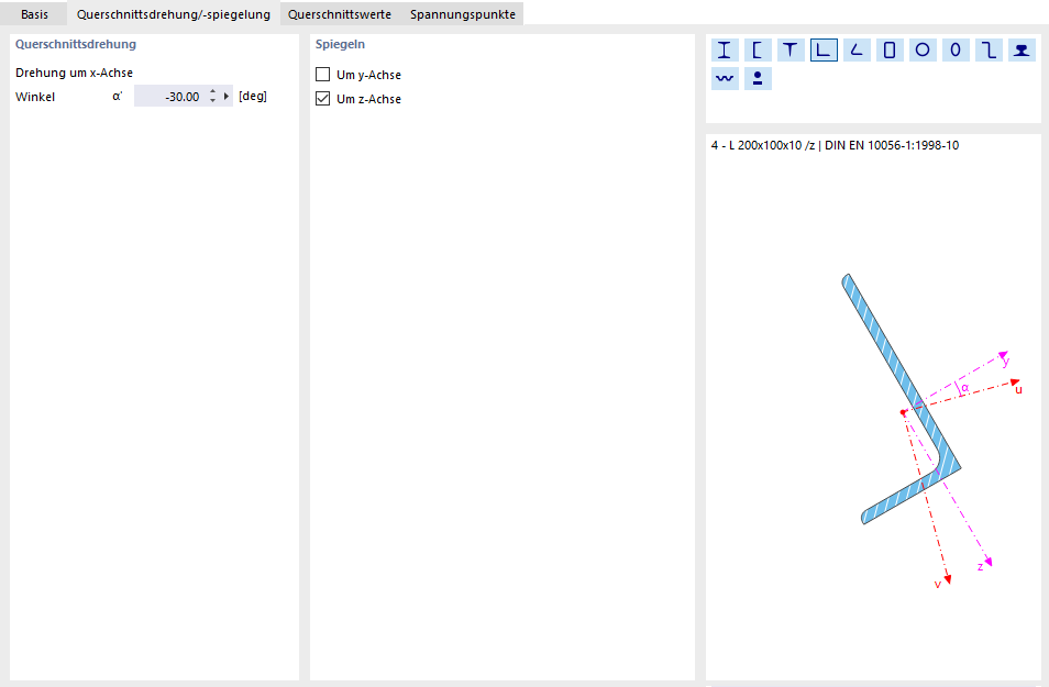 Querschnittsdrehung definieren und L-Profil spiegeln