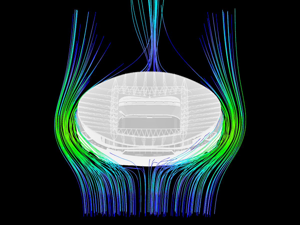 Emirate Stadium und Ergebnisse der Windsimulation