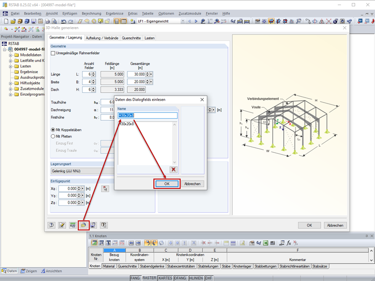 Dialogeingaben eines Musters in den Modellgenerierer einlesen