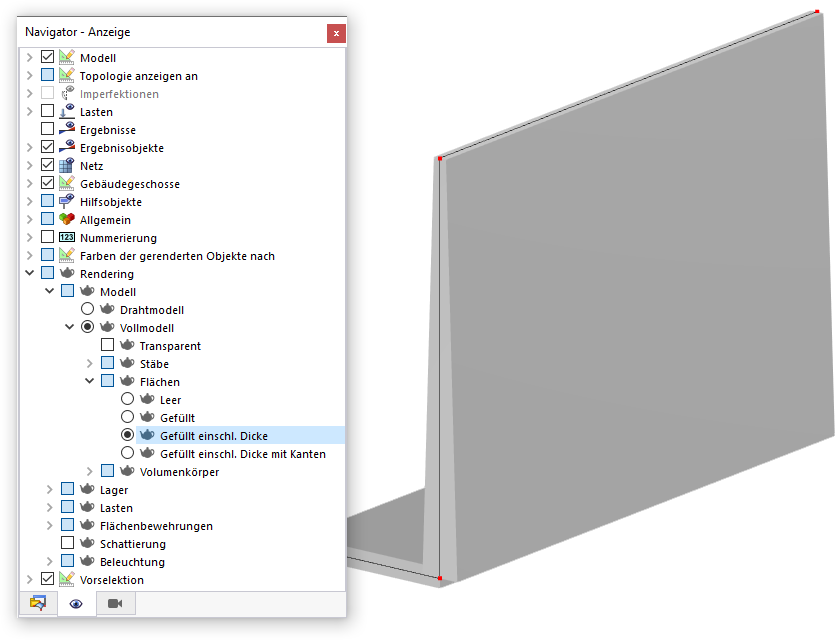 Dickentyp im Vollmodell überprüfen