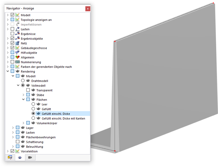 Dickentyp im Vollmodell überprüfen