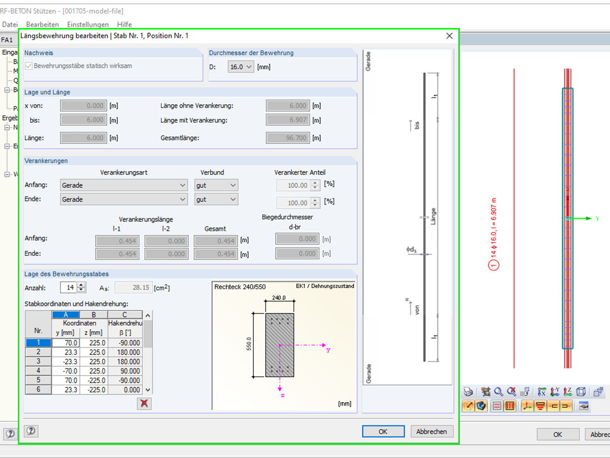 Vorhandene Längsbewehrung modifizieren