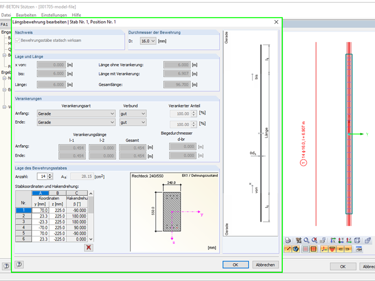 Vorhandene Längsbewehrung modifizieren