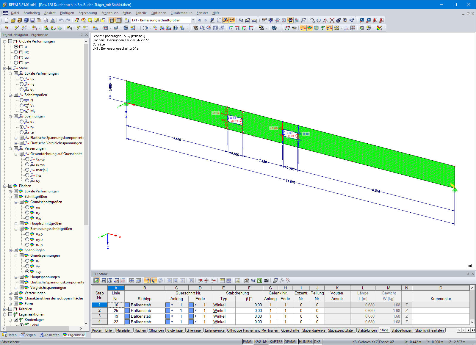 Spannungsanalyse eines BauBuche-Trägers mit Durchbrüchen in RFEM (© PIRMIN JUNG)