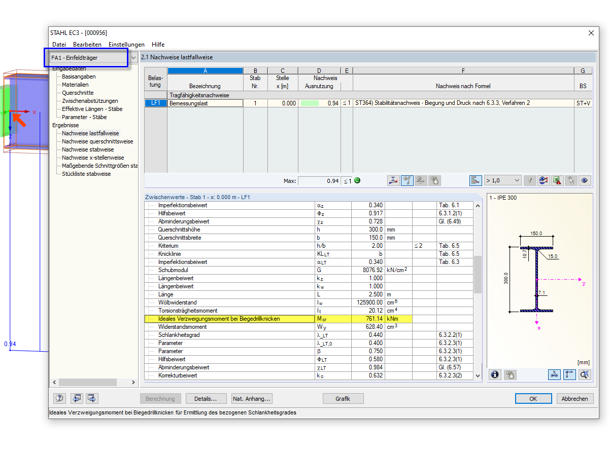 Ideales Verzweigungsmoment für Einfeldträger
