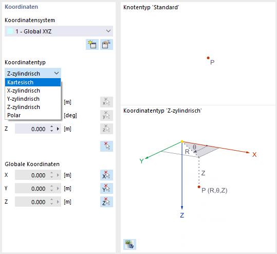 Koordinatentyp auswählen
