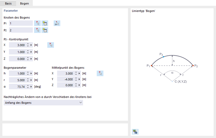 Parameter eines Bogens