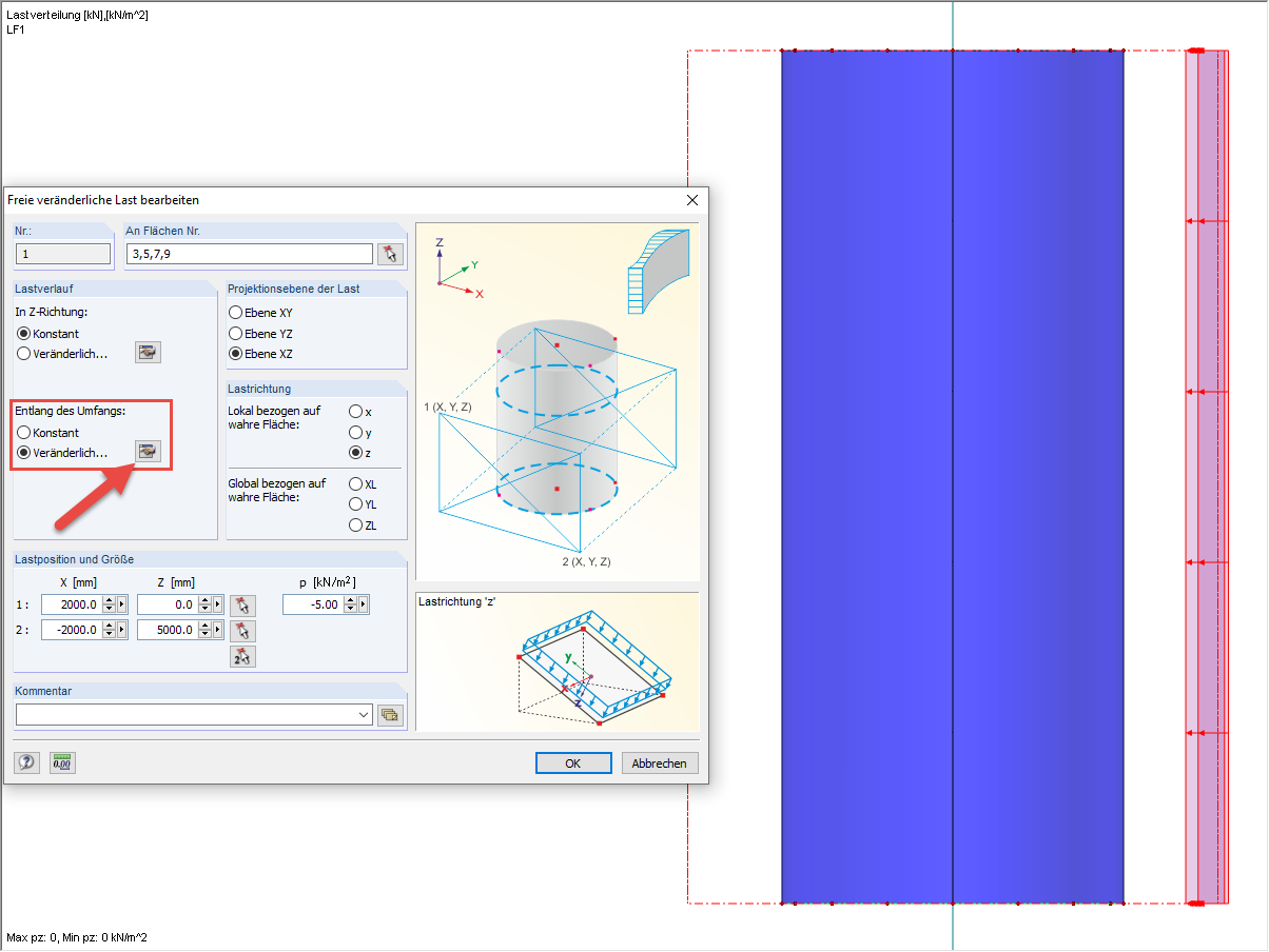 Freie veränderliche Last bearbeiten