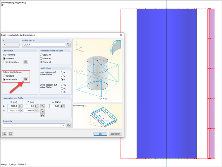 Freie veränderliche Last bearbeiten