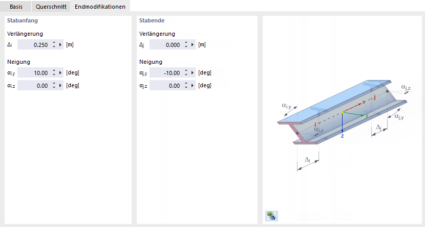 Endmodifikation eines geneigten Stabes definieren