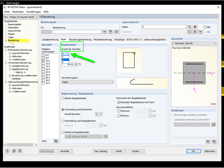 FAQ 005020 | Warum erscheint als Ergebnis der Stahlbetonbemessung für die vorhandene Bügelbewehrung die Warnung 155?