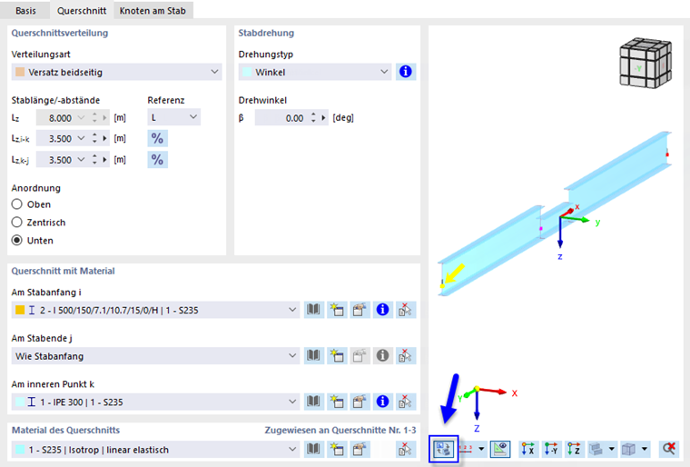 Stab mit beidseitigem Versatz und bündigem Flansch definieren