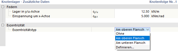 Definition von Federkennwerten und Exzentrizität bei Holzbemessung mit Kippaussteifungen.