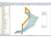 3D-Modell der Treppe aus verschiedenen Materialien (Holz, Stahl, Glas) in RFEM (© YLEx)