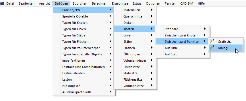 Menü "Einfügen" mit Unterpunkten