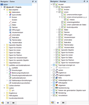 Navigator mit Reitern für 'Daten' und 'Anzeige'