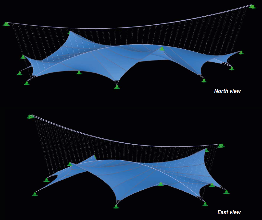 Nord- und Ost-Ansicht des Seilnetzes