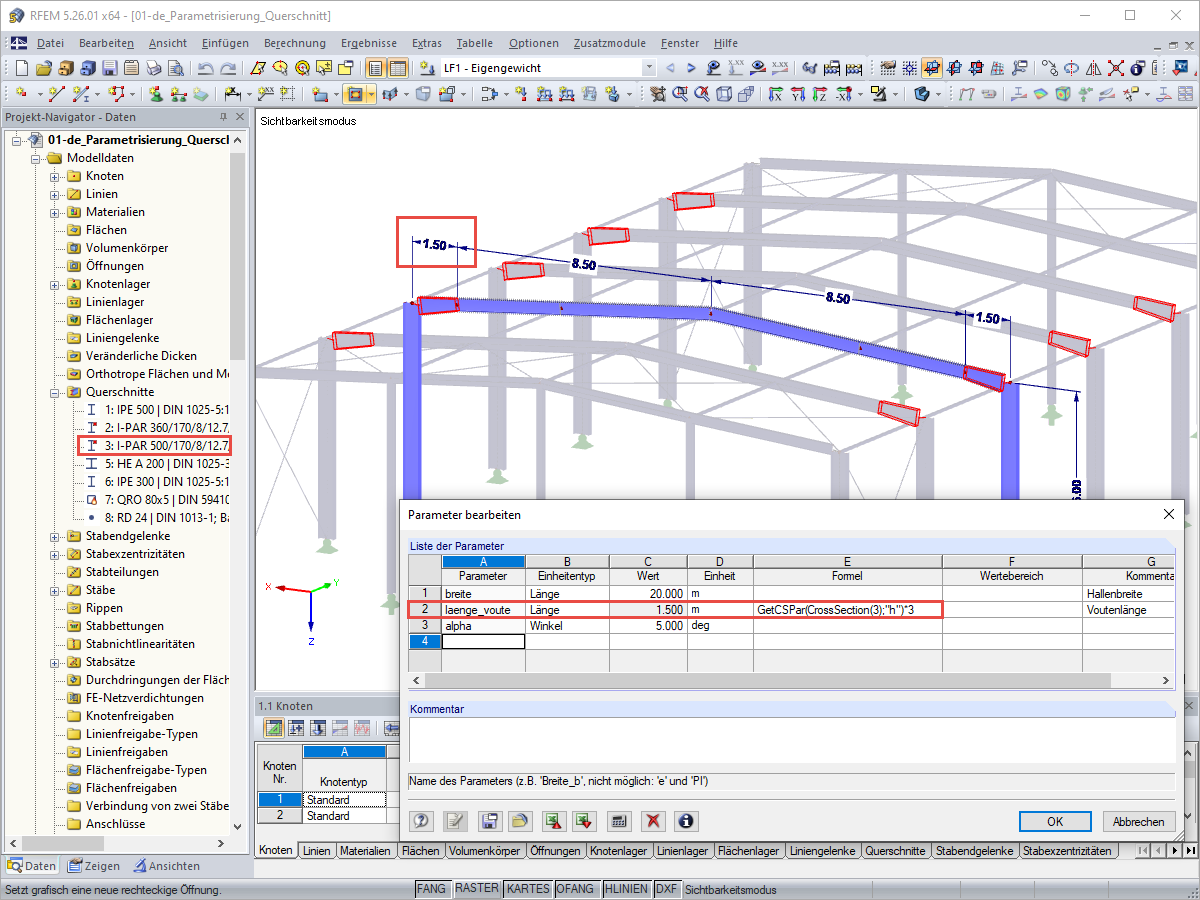Parametrisierung der Voutenlänge in Abhängigkeit von der Querschnittshöhe