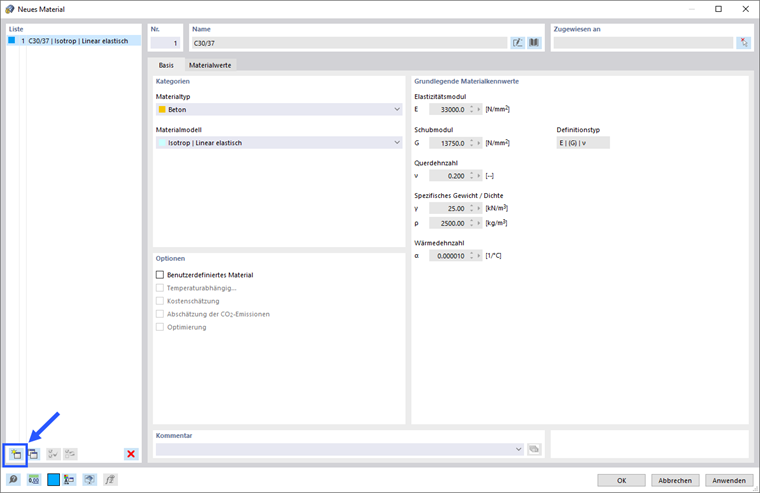 Neues Material anlegen
