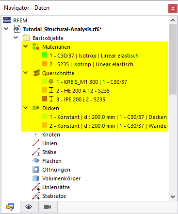 Grundlegende Objekttypen im Navigator